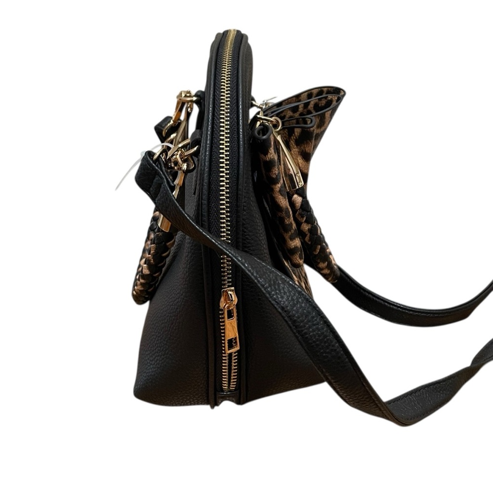 Crossi Like Dreams Leopard Top Handle Small Bow Handbag Crossbody Black Brown - Picture 6 of 11